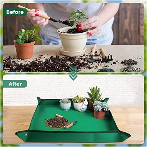 Plant Repotting Mat for Indoor Plants Transplanting Table Top Gardener Portable Potting Tray Potting Soil Tidy Tray Succulents Bonsai Planting Gardening Mat Garden Gifts for Women 29.5"x29.5" - Image 2