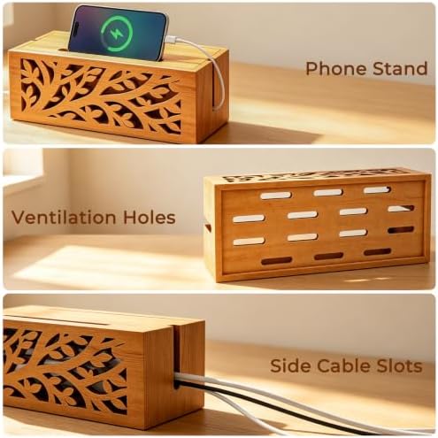 Wood Cable Management Box, Cord Organizer & Decorative Power Strip Cover - Image 3