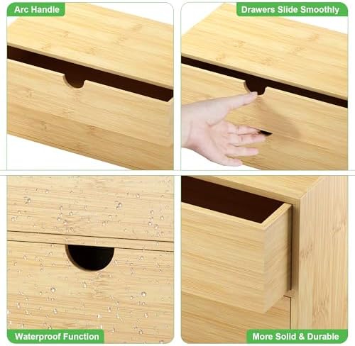 Bamboo Desk Organizer with Drawers, Desktop Storage Box for Office Supplies - Image 4