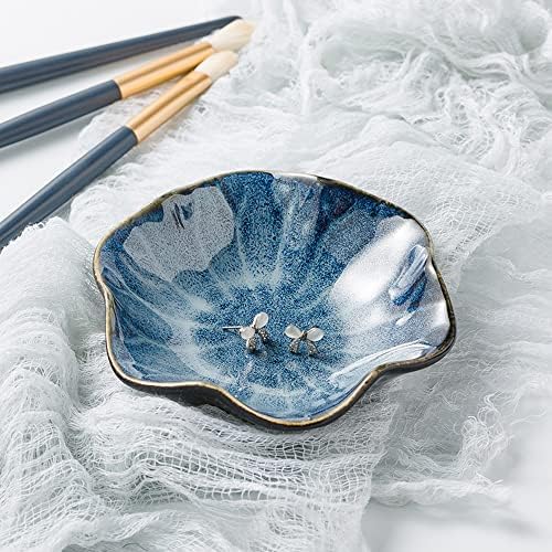 Mecaikru Ceramic Ring Dish, Flower Jewelry Tray with Kiln Glaze Finish - Image 3