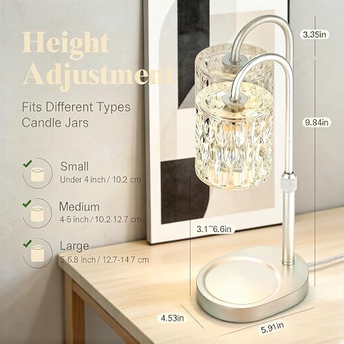 Dreamholder Electric Candle Warmer Lamp with Timer, Dimmable Candle Lamp with Adjustable Height, Wax Melter for Jar Candles Wood Base Floral Home Decor Gifts for Women Mom, Silver Glass - Image 2