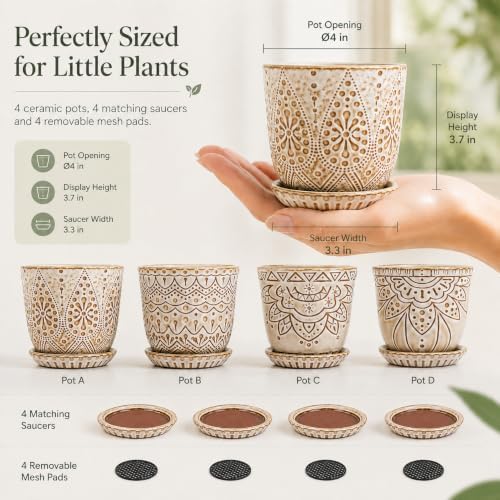 Gepege Ceramic Succulent Pots, 4 Inch Small Plant Pots with Drainage - Image 2
