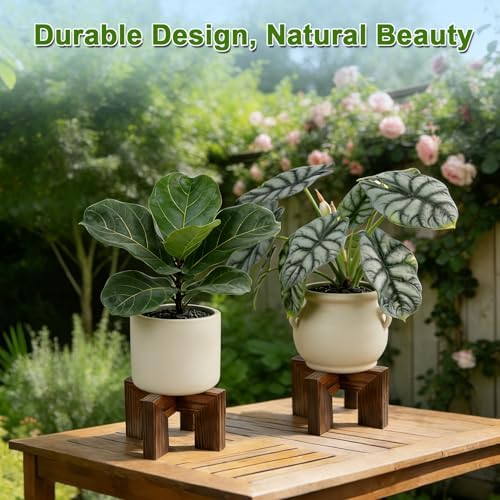 6" Wood Plant Stand ,Single Floor Plant Holder ,Flower Pot Stand Walnut - Image 3