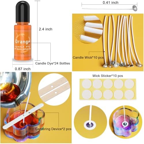 Candle Dye - 24 Colors Liquid Candle Making Dye for DIY candle making supplies Kit, Food Grade Ingredients Oil-Based Candle Coloring for Soy Wax Dyes, Beeswax, Gel Wax, Paraffin Wax - Each 0.35oz/10ml - Image 5