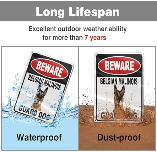 Beware Belgian Malinois Guard Dog Aluminum Composite Outdoor Sign 8" X12" Metal Security Notice For Yard, Fence, Porch, Property, And Business No Trespassing, Warning, Attack Dogs, Protection - Image 3