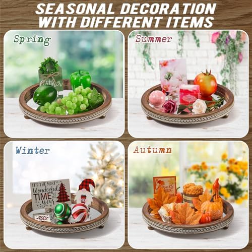 KULEDM Handmade Wooden Serving Tray, Small Beaded Coffee Table Tray Decor, Mirror Round Decorative Tray for Coffee Table, Dining Room Table Entryway and Living Room Table, TR700 - Image 3