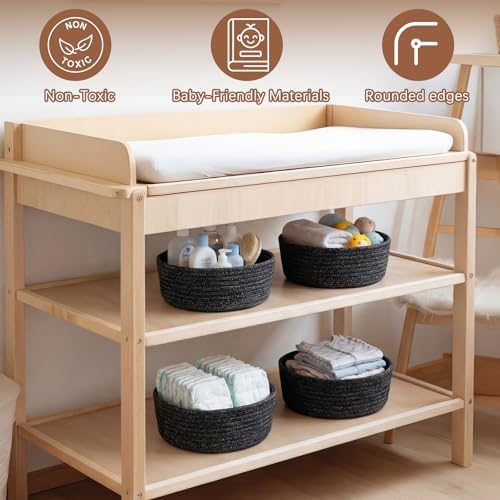 Yinkin 12 Pack Small Storage Basket Cute Natural Cotton Rope Woven Basket Tiny Boho Decorative Toy Storage Bin Gift Baskets for Home Organizing, Closet, Shelf, Nursery, Bathroom(Round,White Grey) - Image 4