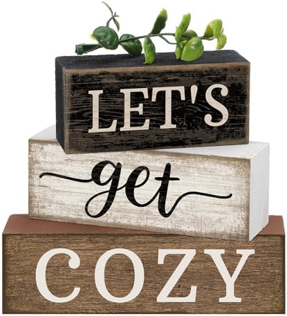 Moucuny 4 Pcs Farmhouse Table Decor Inspirational Wood Signs Let's Get Cozy by Moucuny
