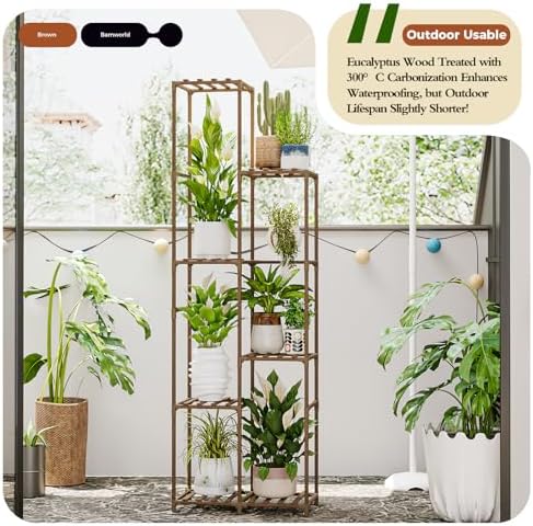 Bamworld Plant Stand Indoor Outdoor 7 Tier Tall Large Wood Plant Shelf - Image 3
