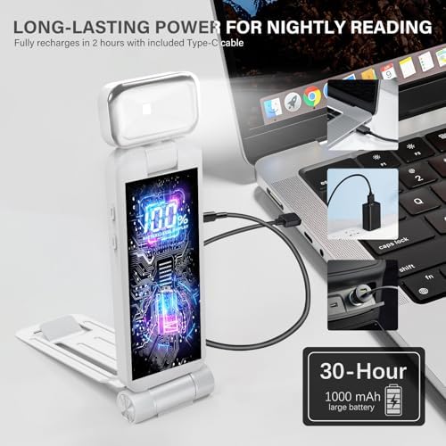 KTEBO Rechargeable Book Light with Clip & Battery Indicator, 9 Luminescence Modes, USB-C Portable 1.6 oz Ultralight Lamp for Night Reading in Bed, Readers - White - Image 5