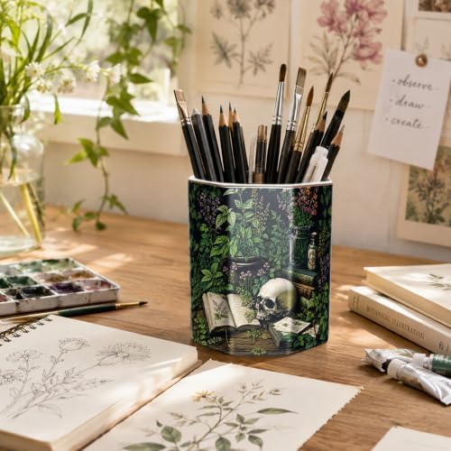 Cute Pen Holder for Desk, Ceramic Pencil Holder Pen Cup Marker Holder Makeup Brush Holders, Desk Accessories & Workspace Organizers for Home, Office, Skull - Image 6