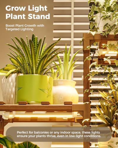 Bamworld Plant Stand with Grow Lights, 11 Tier Tall Large Wood Plant Shelf - Image 4