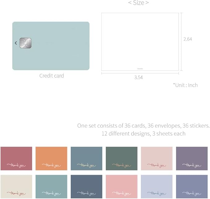 Monolike Day-by-day Card, Thank you - Mix 36 Mini Single cards, 36 envelopes, 36 stickers Package