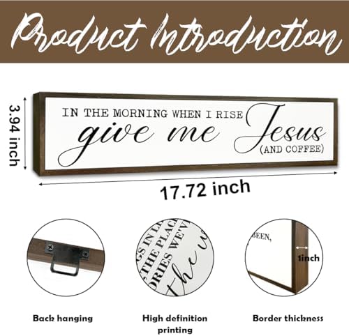 Coffee Wood Sign, Rustic Wooden Hanging Signs, Desk Decor Art, Coffees Lover Decoration for Home Kitchen Bedroom, Coffees Station Decor, When I Rise Give Me Jesus and Coffee Sign, 17.8x4x1.2 inches - Image 2