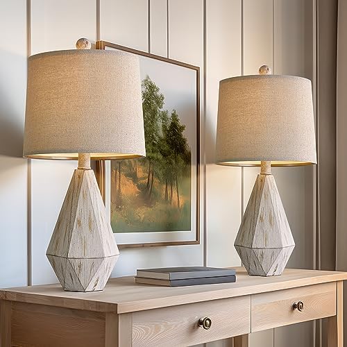 PoKat 20.25" Rustic Table Lamp Set of 2 for Bedroom Living Room Vintage Retro Traditional Nightstand Bedside Lamps Kids Room Study Room Office with Linen Shade, Suitable for Small Place - Image 5
