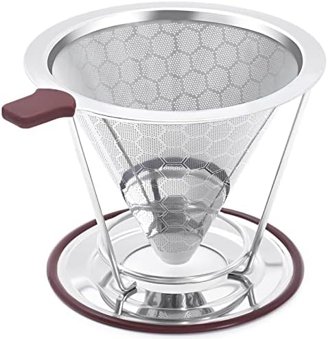 Pour Over Coffee Dripper, MISETTO Stainless Steel Filter,Easy to Clean Paperless pour over coffee maker,Reusable Filter,Cone Dripper with Removable Cup by MISETTO