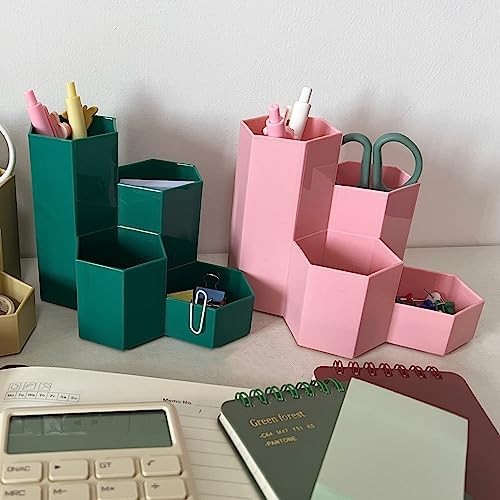 Pencil Organizer Pen Holder for Desk Pens Cup Small Desk Organizer Cute Pen Holder for Office,School and Home (Pink, L-Shape) - Image 3