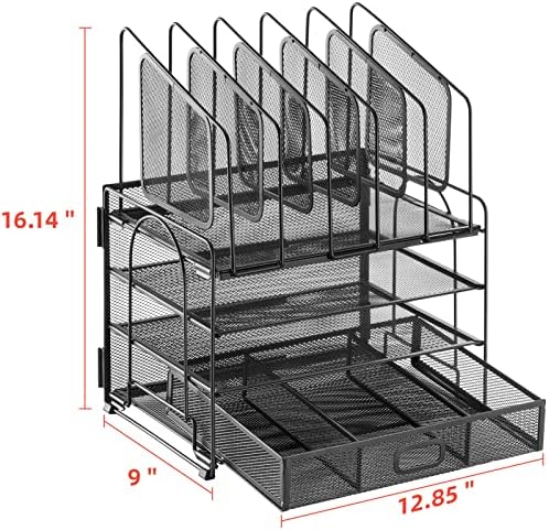 Marbrasse Desk Organizer with Drawer, 4-Tier Mesh File Organizer with 5 Vertical File Holders and 2 Pen Holders, Multifunction Desktop Organizer,Desk Organizers and Accessories for Home Office - Image 7
