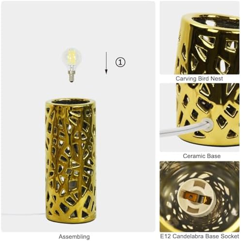Nave Small Table Lamp for Living Room as Bedside Table Lamp for Bedroom,Modern Ceramic Table Lamp,Kids Night Nursery Table Lamp,Φ3.14×H7.48IN,Bulb Excluded,Gold Carving Bird Nest - Image 6