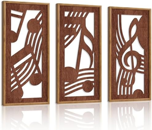 HPNIUB 3PCS Rustic Musical Symbols Wall Decor, Modern Music Theme Wood Sign Artwork, Minimalist Piano Strings Musical Note Wall Hanging Plaque for Living Room Music Studio Apartment(8x16Inch) by HPNIUB