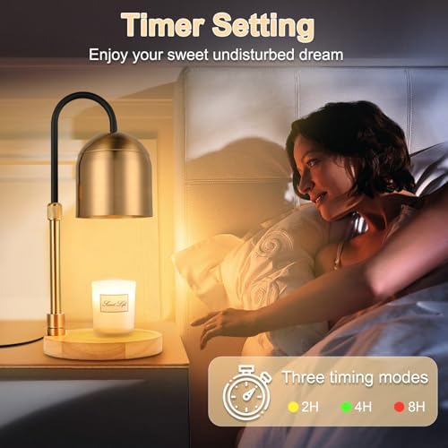 Candle Warmer Lamp with Timer & 3 Bulbs, Dimmable Electric CandleLight Adjustable Height and Brightness Candle Wax Warmer for Jar Candles Bedroom Home Decor House Warming Gift for Women (Round Gold) - Image 4