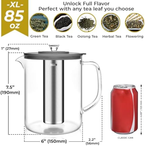 Aquach 85oz Glass Tea Pot with Infuser, Stovetop Safe Borosilicate Teapot - Image 4