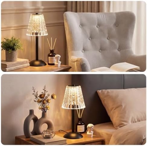 Liliful 2 Pcs Cordless Table Lamp LED Touch, Black, Classic Style - Image 6