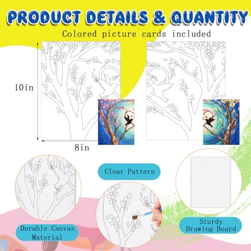 Yeaqee 13 Pcs Sip and Paint Kit for Adults Stretch Canvas Date Night Valentines Painting Kit Supplies Art Painting Set Outline Design Blank Stretch Canvas for Couple Party(Bird and Tree,10 x 8 Inch) - Image 3