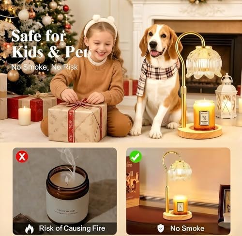 Dreamholder Electric Candle Warmer Lamp with Timer, Dimmable Candle Lamp with Adjustable Height, Glass Wax Melter for Jar Candles Wood Base Floral Home Decor Gifts for Women Mom, Natural Wood - Image 6