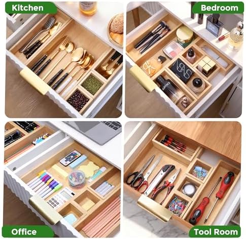 MapleGrace Bamboo Drawer Organizer Set, 14 PCS Wood Storage Organizers - Image 4