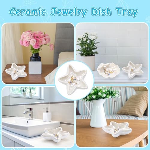 Jewelry Dish Tray For Coastal Beach Room Decor,Cute Ceramic Ring Holder Gift For Women Sister Mom Friend,Decorative Trinket Jewelry Organizer Tray For Rings Earrings Necklaces ets - Image 6