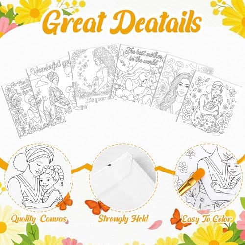 Honoson 6 Pcs 6 Inch Pre Drawn Outline Canvas Paint Kit with Pictures for Adults Paint Party Stretched Canvas Art Boards Set for Adult Beginner (Mother's Day) - Image 3