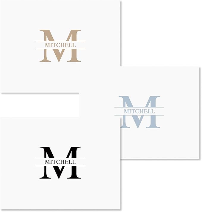 Personalized Black Front & Center Initial Note Card Set - 24 Cards with White Envelopes, 4¼ x 5½ Inch Size, Blank Inside, Add a Name and Initial, For Thank You Notes, or Graduation Gifts