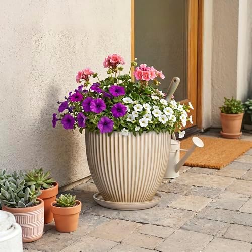 Ceramic Planter, 10 Inch Plant Pot for Large Indoor Plants, Beige - Image 7