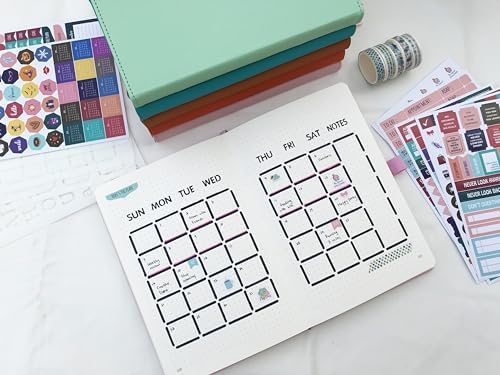 Y&I Bullet Dotted Journal Kit, A5 Hardcover Dotted Journal Notebook with 176 Pages, 120GSM Thick Paper, Stencils Stickers Pens Washi Tapes, Dotted Journaling Kit for Beginners (Mint) - Image 6