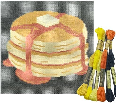 Howie's Needlepoint Needlepoint Kits, 18CT Printed Embroidery Pattern Starter Kits, Stamped Patterns Canvas Kits(Sweet Pancakes,5x5inch) by HowiesNeedlepoint