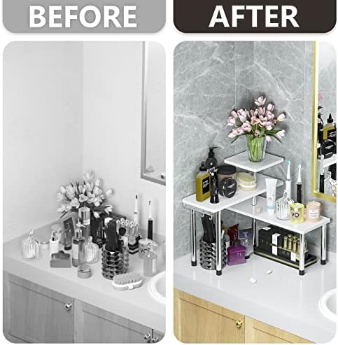 ZHWS Bathroom Counter Organizer Corner Shelf – Bathroom Organization Bamboo 3 Tier Spice Rack Makeup Organizer Bookshelf Space Saving Rack Kitchen Office Living Room (White) - Image 4