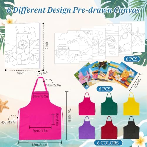 Cholemy 6 Set Paint and Sip Kit for Adults 8"x 10" Pre Drawn Canvas Painting with Wooden Easel Acrylic Paint Wash Cup Brushes Palette Apron for Painting DIY Adult's Date Party Supplies(Hawaii) - Image 3