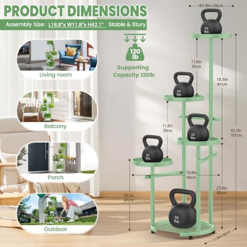 TOSKING Tall 5-Tier Round Corner Plant Stand Indoor, Anti-Tip, Sage Green - Image 3