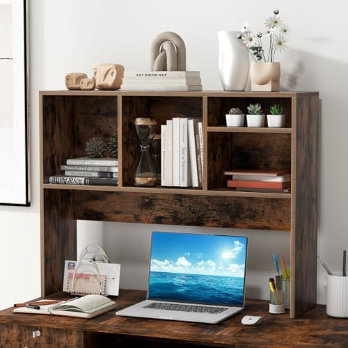 Giantex Desktop Bookshelf, Countertop Storage Hutch with 4 Shelves for Computer Desk, Dressing Tabletop Display Rack, Multipurpose Desk Hutch Storage Organizer for Home Office Dorm (Rustic Brown) - Image 2