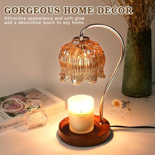 Funistree Flower Candle Warmer Lamp with Timer, Dimmable Candle Lamp Warmer, Christmas Birthday Gifts for Women Mom Her, Housewarming Home Decor, Lotus Wax Warmer for Yankee Candles - Lily Amber - Image 2