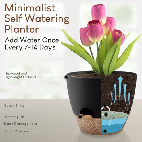 YNNICO Self Watering Plant Pots 10/9/8/7.5/7 inch for Indoor Plants - Image 4