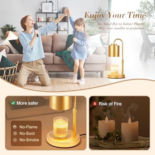 CASTLELIFE Dimmable Candle Warmer Lamp with Timer, Height Adjustable Candle Warmer for Jar Candles, Electric Wax Melt Warmer for Home Decor House Warming Gifts, Birthday Gifts for Women, Gold - Image 3