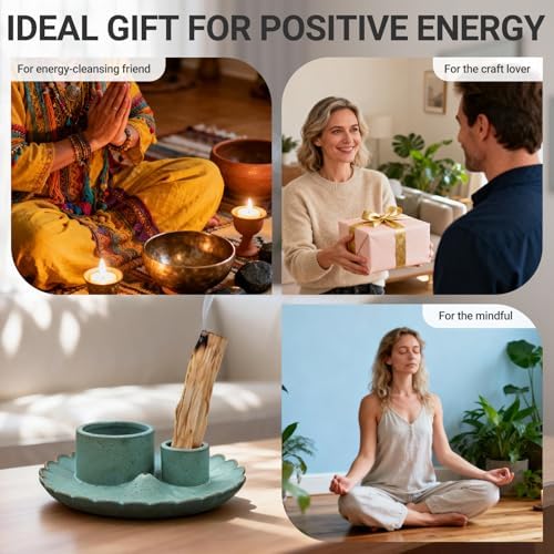 Multifunction Incense and Candle Holder for Burning Sage, Palo Santo, Ceramic Incense Stick Holder for Palo Santo Burner, Sage Holder for Yoga, Meditation, and Energy Cleansing (Green) - Image 7