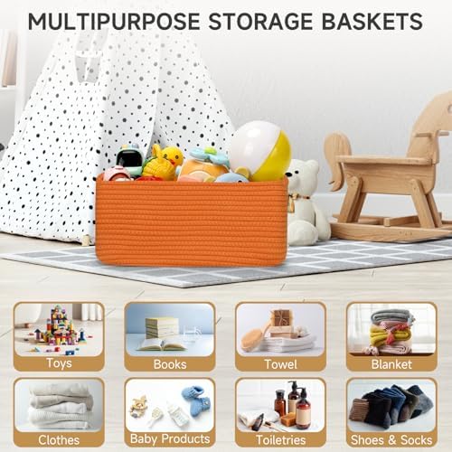 3 Pack Storage Baskets for Organizing, 13.7×9.5×6.3", Orange - Image 6