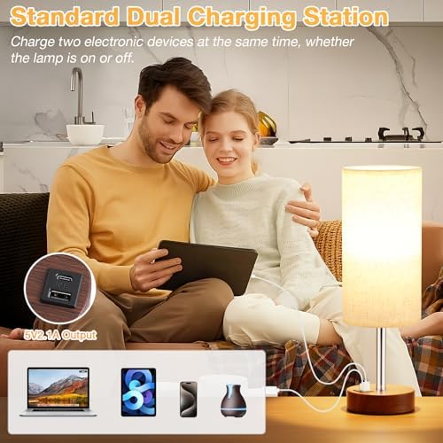 Dicoool Bedside Table Lamp for Bedroom - 3-Way Dimmable Touch Lamp, USB A+C - Image 4