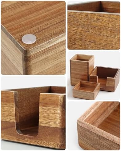 Acacia Wood Desk Organizer Set with Sticky Note Holder, Pencil Pen Cup & Paper Clip Storage, Office Desk Accessories for Marker Craft (Set of 3) - Image 2