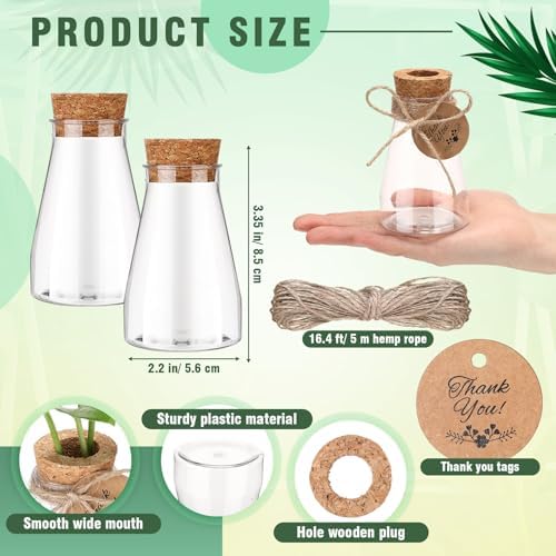 Baderke 24 Pack 3.35'' Plastic Plant Propagation Stations with Hole Lid Planter Vase Clear Propagation Jars with Thank You Tags for Plant Lover Gifts for Women Office Home Garden - Image 2
