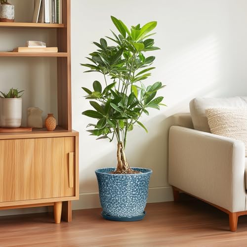 10 Inch Plant Pot - Ceramic Planter for Indoor Outdoor, Round Flower Pots with Drainage Hole and Saucer, Modern Decorative Planter for Plants, Home Office Decor, Plant Lover Gifts, Blue - Image 4