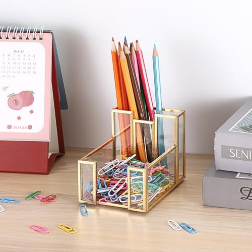 BTSKY Golden Glass 3x3 Inch Sticky Note Holder with Pen Slot - Image 5